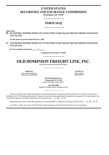 Thumbnail Old Dominion Freight Line
 Quarterly Report 2004-q1
