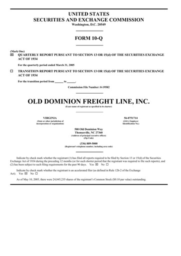 Thumbnail Old Dominion Freight Line
 Quarterly Report 2005-q1