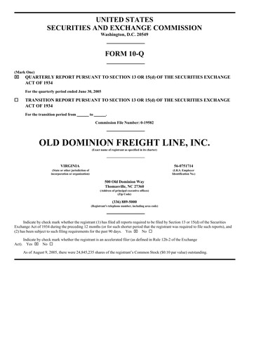 Thumbnail Old Dominion Freight Line
 Quarterly Report 2005-q2