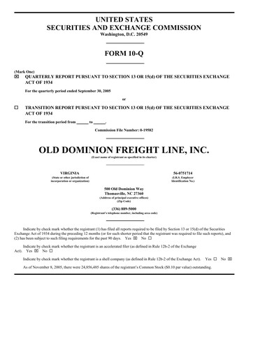 Thumbnail Old Dominion Freight Line
 Quarterly Report 2005-q3