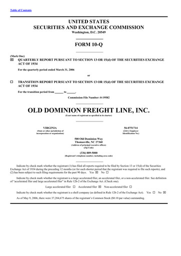 Thumbnail Old Dominion Freight Line
 Quarterly Report 2006-q1