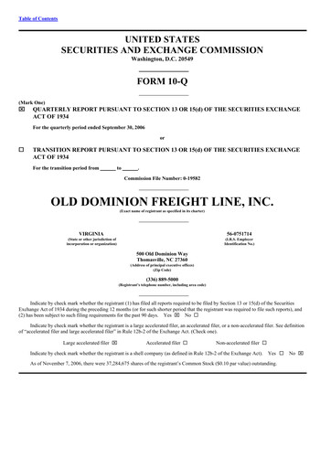 Thumbnail Old Dominion Freight Line
 Quarterly Report 2006-q3