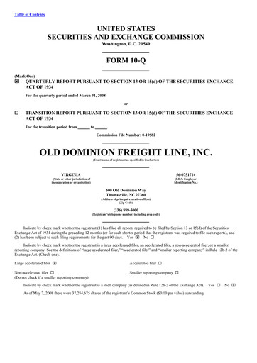 Thumbnail Old Dominion Freight Line
 Quarterly Report 2008-q1