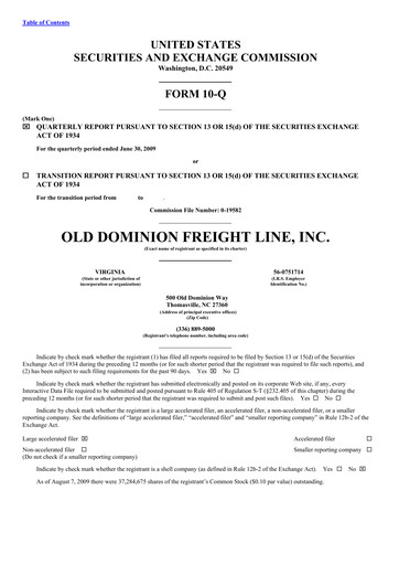 Thumbnail Old Dominion Freight Line
 Quarterly Report 2009-q2