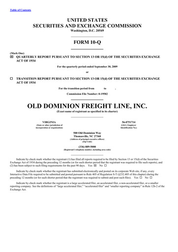 Thumbnail Old Dominion Freight Line
 Quarterly Report 2009-q3