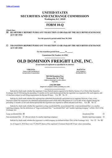 Thumbnail Old Dominion Freight Line
 Quarterly Report 2010-q2