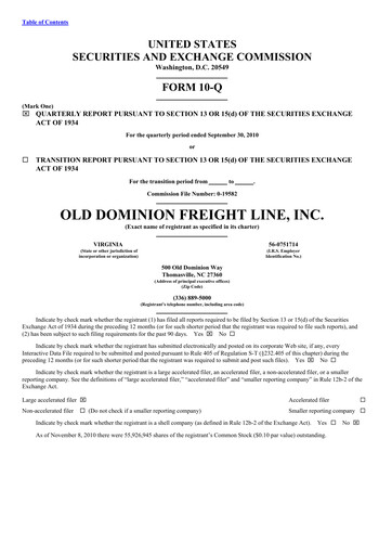 Thumbnail Old Dominion Freight Line
 Quarterly Report 2010-q3