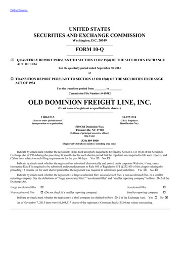 Thumbnail Old Dominion Freight Line
 Quarterly Report 2013-q3