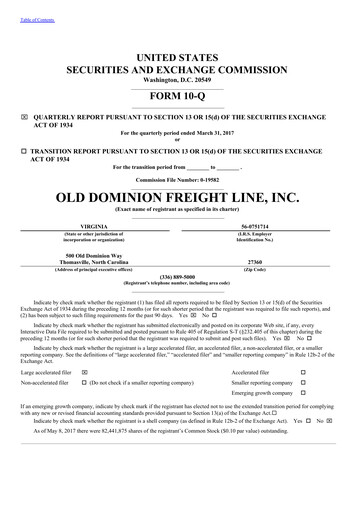 Thumbnail Old Dominion Freight Line
 Quarterly Report 2017-q1