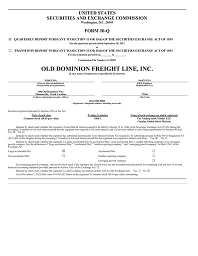Thumbnail Old Dominion Freight Line
 Quarterly Report 2022-q3