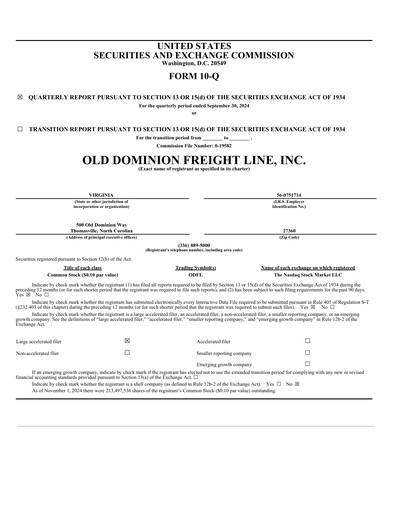 Thumbnail Old Dominion Freight Line
 Quarterly Report 2024-q3