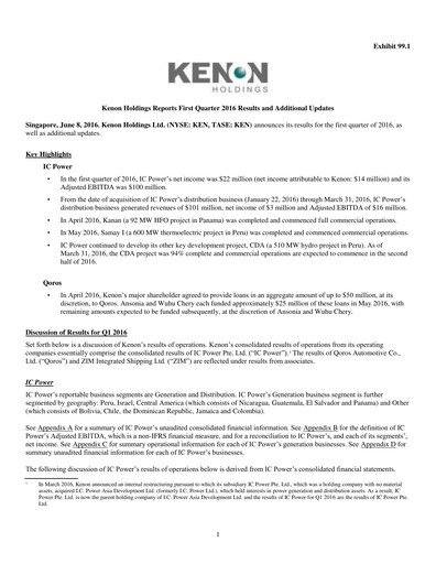 Thumbnail Kenon Holdings Quarterly Report 2016-q1