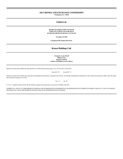 Thumbnail Kenon Holdings Quarterly Report 2020-q3