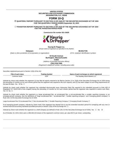 Thumbnail Keurig Dr Pepper Quarterly Report 2023-q3