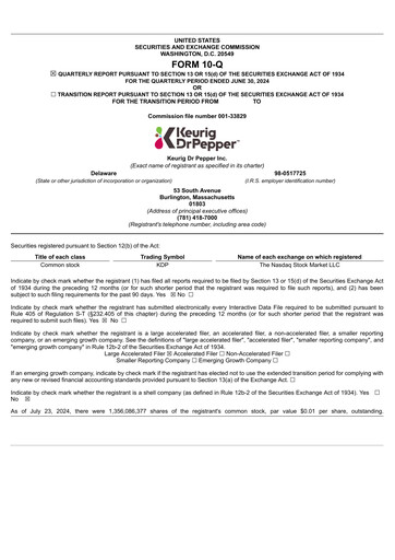 Thumbnail Keurig Dr Pepper Quarterly Report 2024-q2