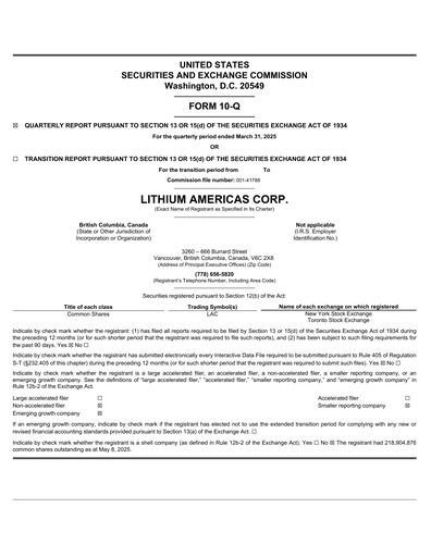 Vorschaubild Lithium Americas Quartalsbericht 2025-q1