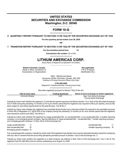 Vorschaubild Lithium Americas Quartalsbericht 2025-q2