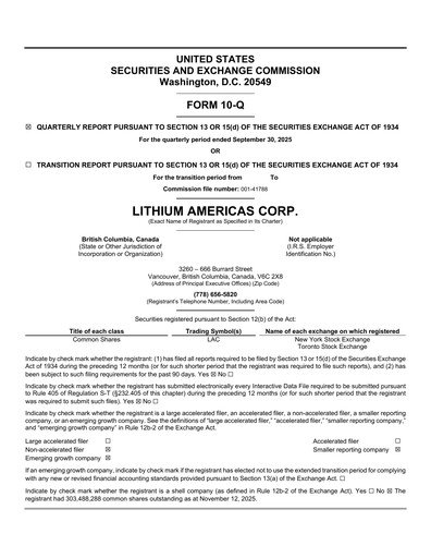 Vorschaubild Lithium Americas Quartalsbericht 2025-q3