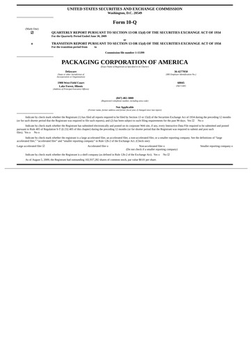Thumbnail Packaging Corporation of America
 Quarterly Report 2009-q2