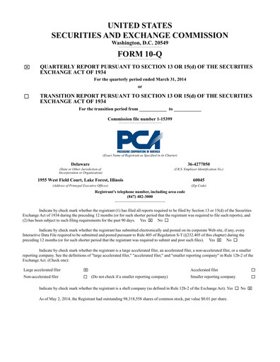 Thumbnail Packaging Corporation of America
 Quarterly Report 2014-q1