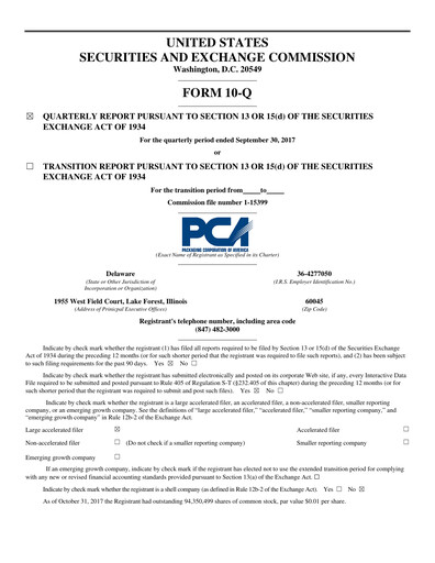 Thumbnail Packaging Corporation of America
 Quarterly Report 2017-q3