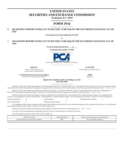 Thumbnail Packaging Corporation of America
 Quarterly Report 2019-q2