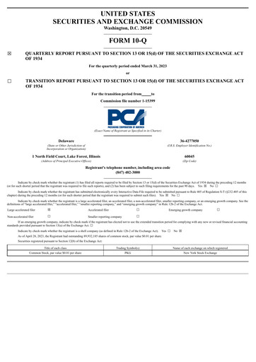 Thumbnail Packaging Corporation of America
 Quarterly Report 2023-q1