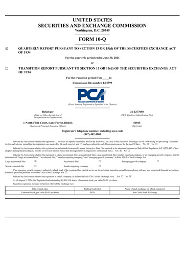 Thumbnail Packaging Corporation of America
 Quarterly Report 2024-q2