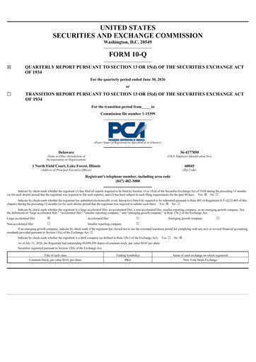Thumbnail Packaging Corporation of America
 Quarterly Report 2026-q2
