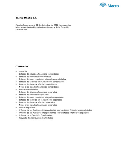 Miniature Banco Macro
 Bilan financier 2018