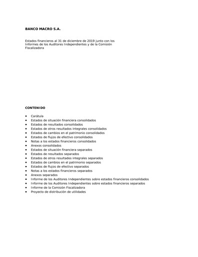 Miniature Banco Macro
 Bilan financier 2019