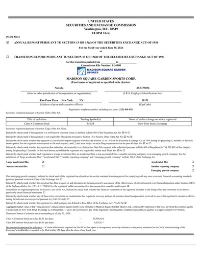 Thumbnail Madison Square Garden Sports Annual Report 2026