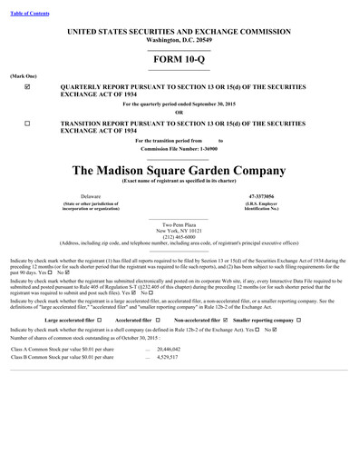 Vorschaubild Madison Square Garden Sports Quartalsbericht 2016-q1