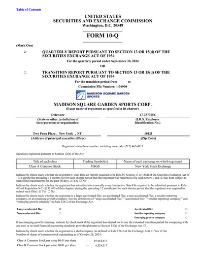 Thumbnail Madison Square Garden Sports Quarterly Report 2025-q1