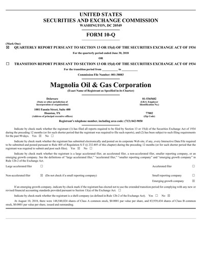 Thumbnail Magnolia Oil & Gas Quarterly Report 2018-q2