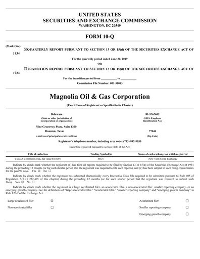 Thumbnail Magnolia Oil & Gas Quarterly Report 2019-q2