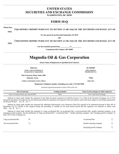 Thumbnail Magnolia Oil & Gas Quarterly Report 2019-q3