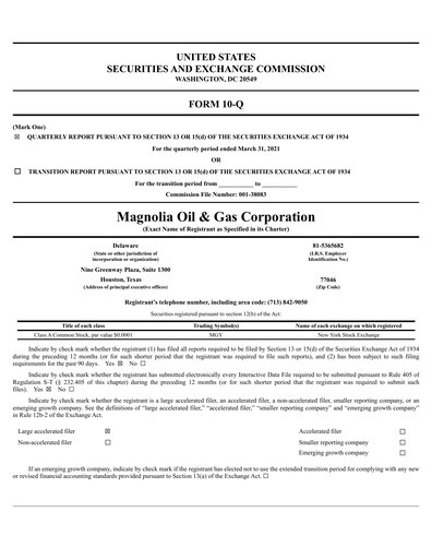Thumbnail Magnolia Oil & Gas Quarterly Report 2021-q1