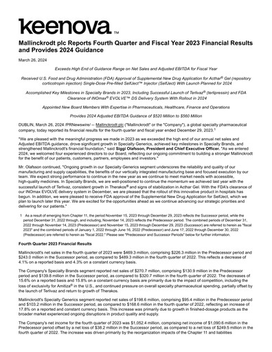 Thumbnail Mallinckrodt Pharmaceuticals
 Financial Report 2023