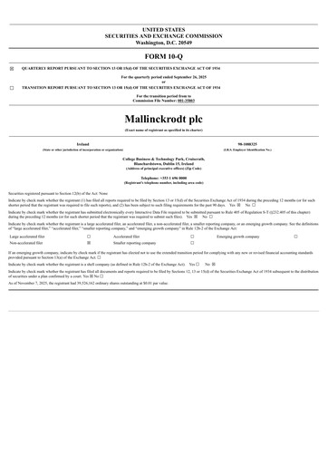 Vorschaubild Mallinckrodt Pharmaceuticals
 Quartalsbericht 2025-q3