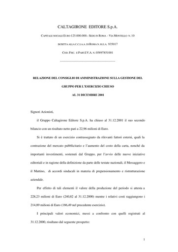 Thumbnail Caltagirone Editore Financial Statement 2001