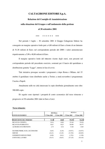 Thumbnail Caltagirone Editore Quarterly Report 2001-q3