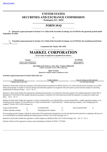 Thumbnail Markel Group Quarterly Report 2020-q3