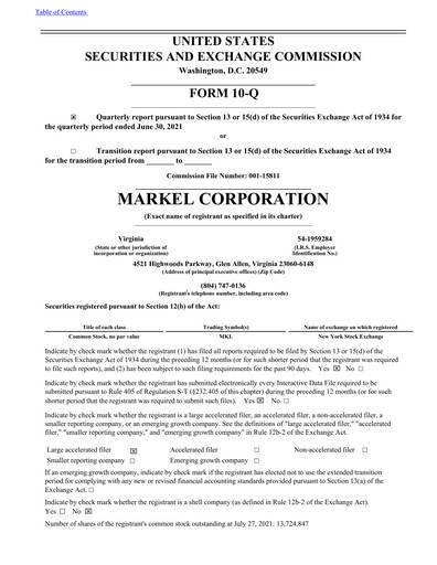 Thumbnail Markel Group Quarterly Report 2021-q2
