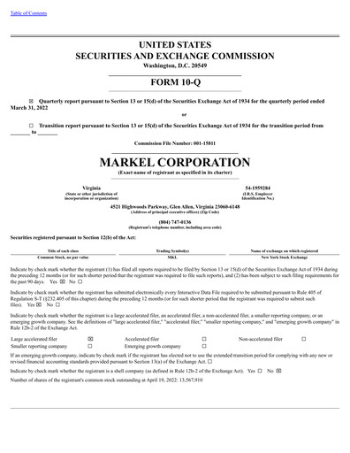 Thumbnail Markel Group Quarterly Report 2022-q1