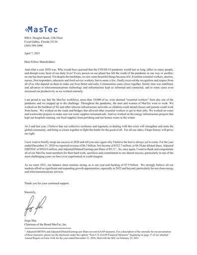 Thumbnail MasTec Annual Report 2020