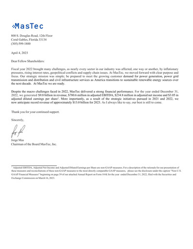 Thumbnail MasTec Annual Report 2022