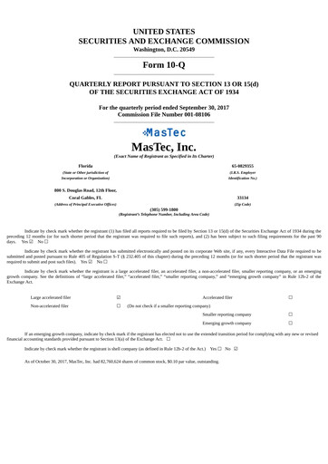 Thumbnail MasTec Quarterly Report 2017-q3