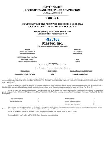 Thumbnail MasTec Quarterly Report 2019-q2