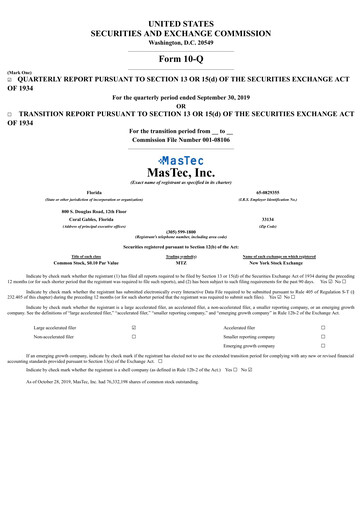 Thumbnail MasTec Quarterly Report 2019-q3